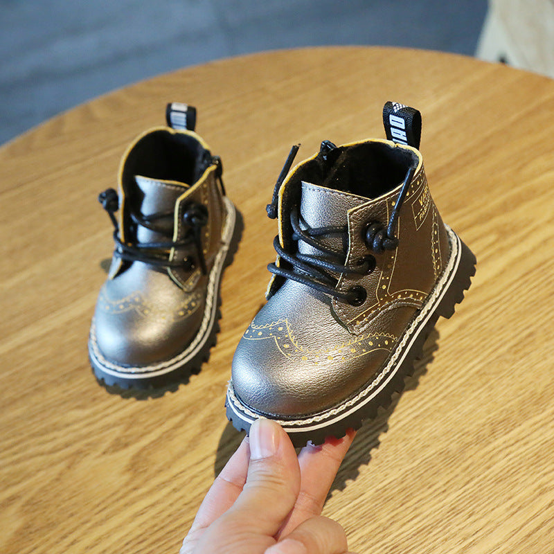 Winter new female baby leather shoes wholesale autumn baby 0-2 child high top short boots soft bottom non-slip children 1-3