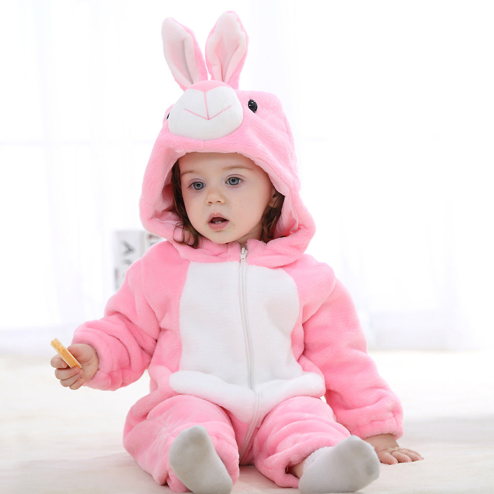 MICHLEY cross-border baby spring and autumn clothes infant and toddler jumpsuit flannel animal shape crawling clothes jumpsuit
