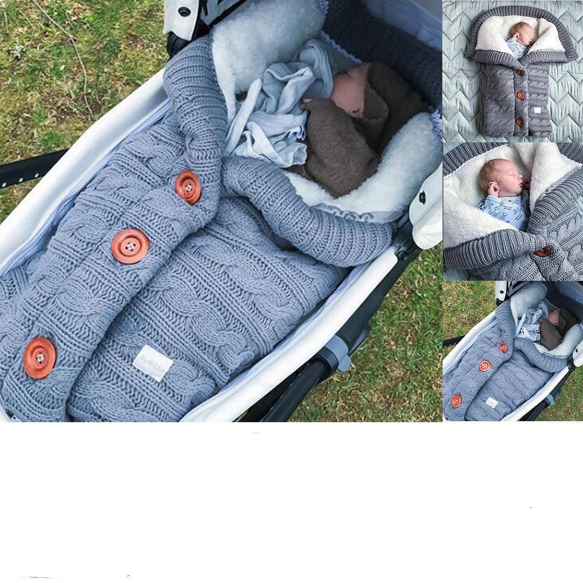 European and American autumn and winter baby stroller sleeping bag outdoor button baby knitted sleeping bag wool plus velvet thick swaddle quilt