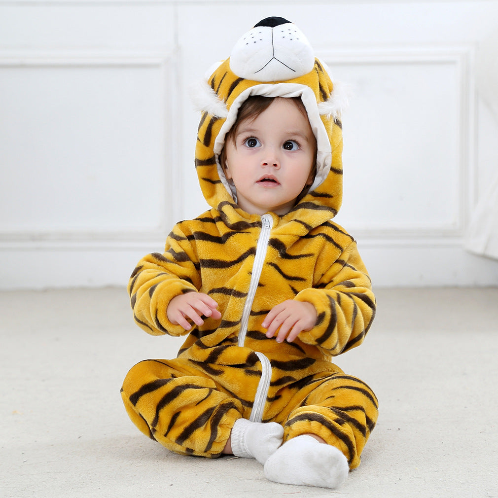 MICHLEY cross-border baby spring and autumn clothes infant and toddler jumpsuit flannel animal shape crawling clothes jumpsuit
