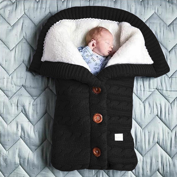 European and American autumn and winter baby stroller sleeping bag outdoor button baby knitted sleeping bag wool plus velvet thick swaddle quilt