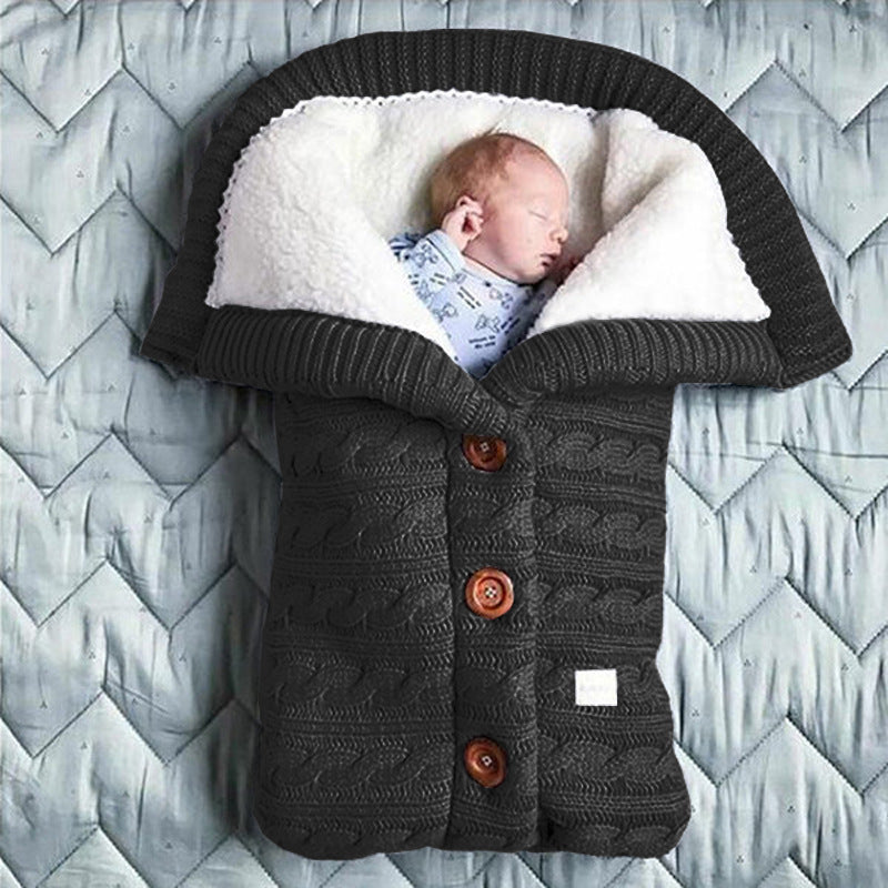 European and American autumn and winter baby stroller sleeping bag outdoor button baby knitted sleeping bag wool plus velvet thick swaddle quilt