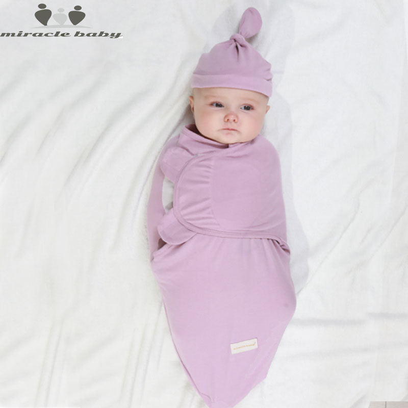 Spring and autumn thin baby sleeping bag fetal cap set ins baby swaddle wrap towel newborn anti-startle hug quilt sleeping bag