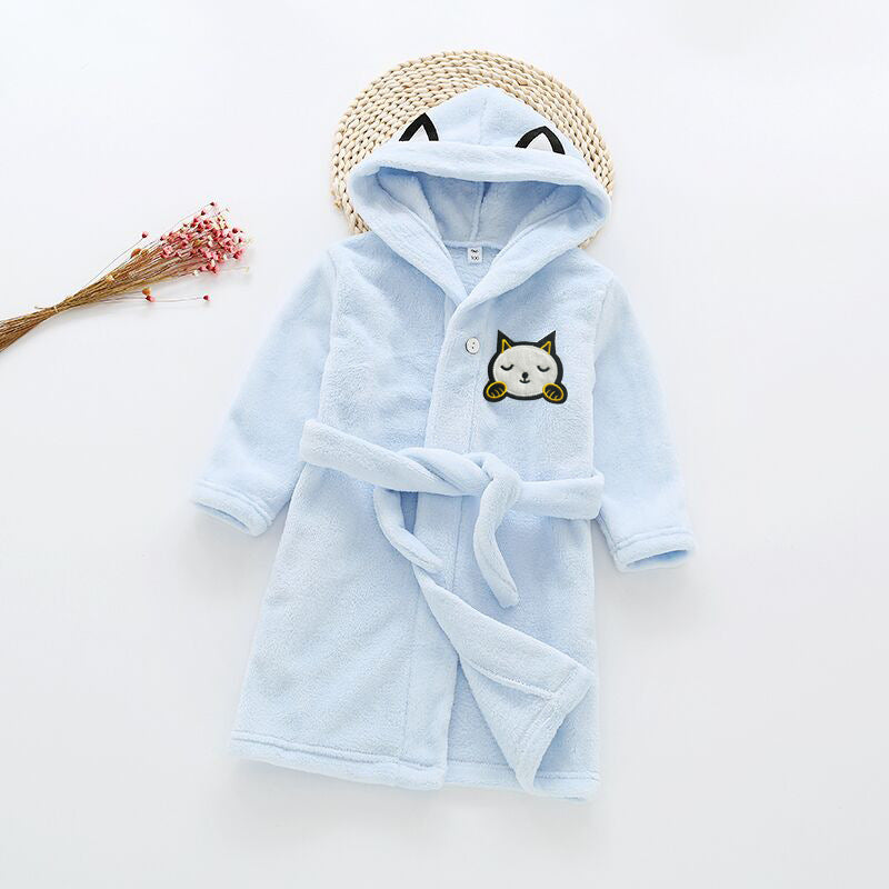 Cross-border children's bathrobe flannel home clothes baby autumn and winter coral fleece nightgown parent-child children's boy's clothing A