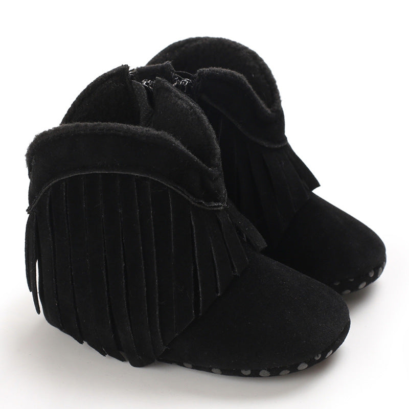 babyshoes baby toddler shoes 0-1 years old female soft bottom winter snow boots tassel baby shoes