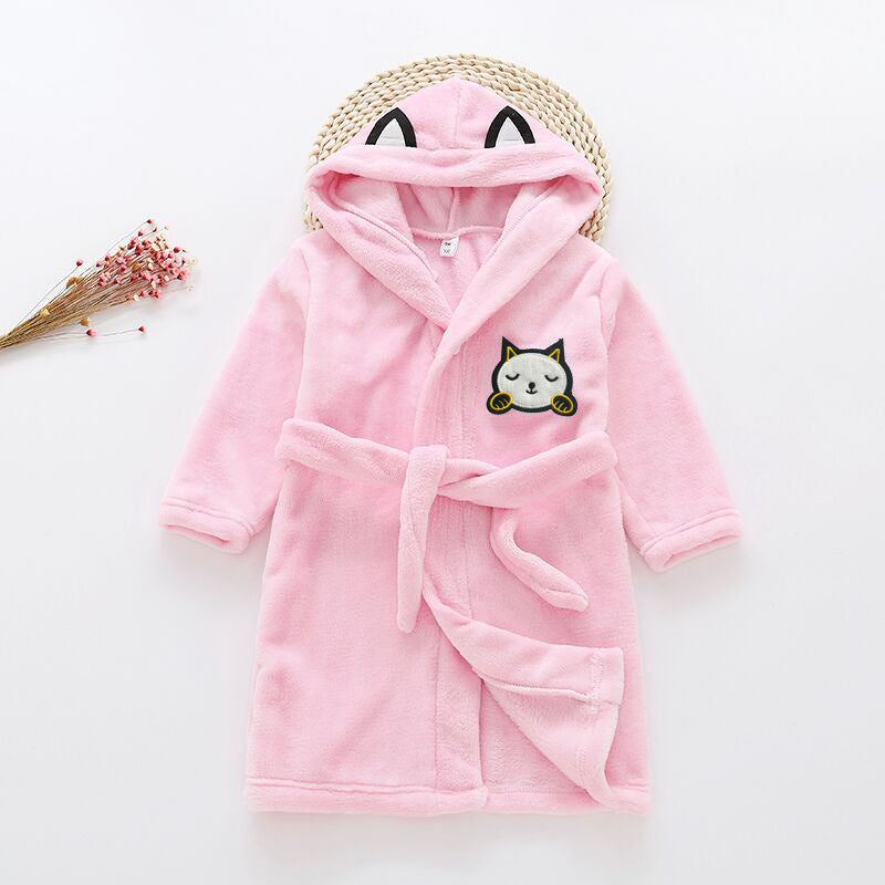 Cross-border children's bathrobe flannel home clothes baby autumn and winter coral fleece nightgown parent-child children's boy's clothing A