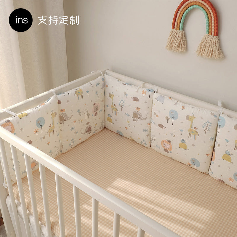 Baby crib surround ins new cartoon embroidery pure cotton anti-collision free combination gauze bed back baby bedding