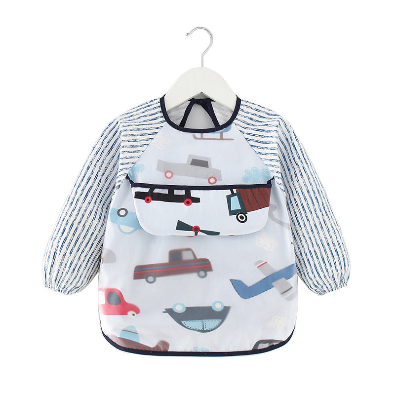 Children's blouse waterproof long-sleeved reverse dressing baby eating clothes apron cotton children's bib protective clothing with rice pocket