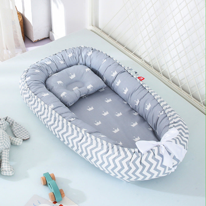 Cross-border folding removable and washable pressure-proof crib mid-bed bionic full detachable baby pillow travel crib