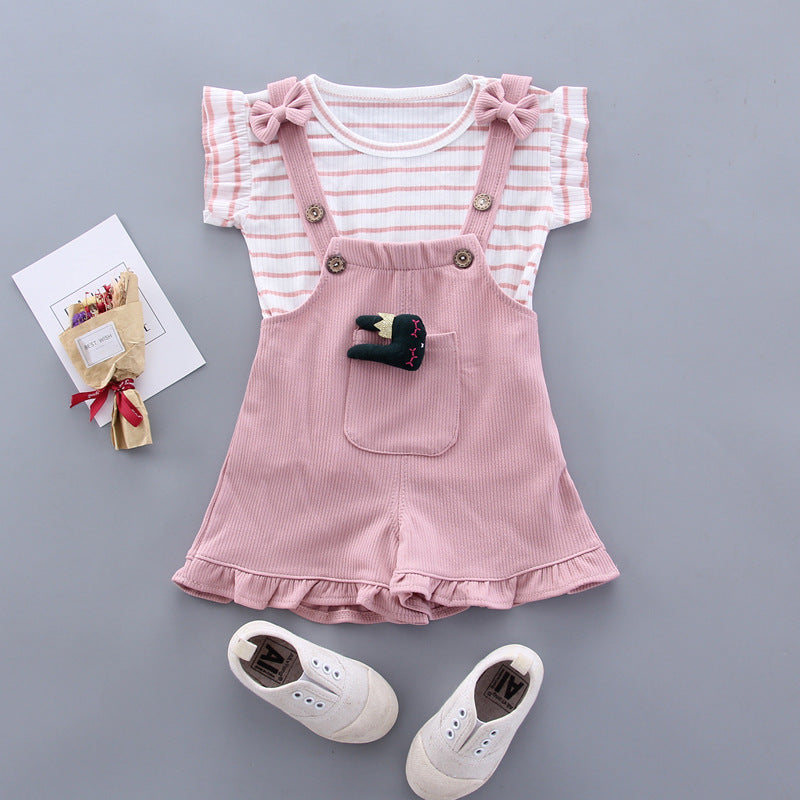 Summer Korean version of children's clothing children's short-sleeved shorts suit Western style baby summer clothing children's shoulder bag T-shirt cartoon suit 5