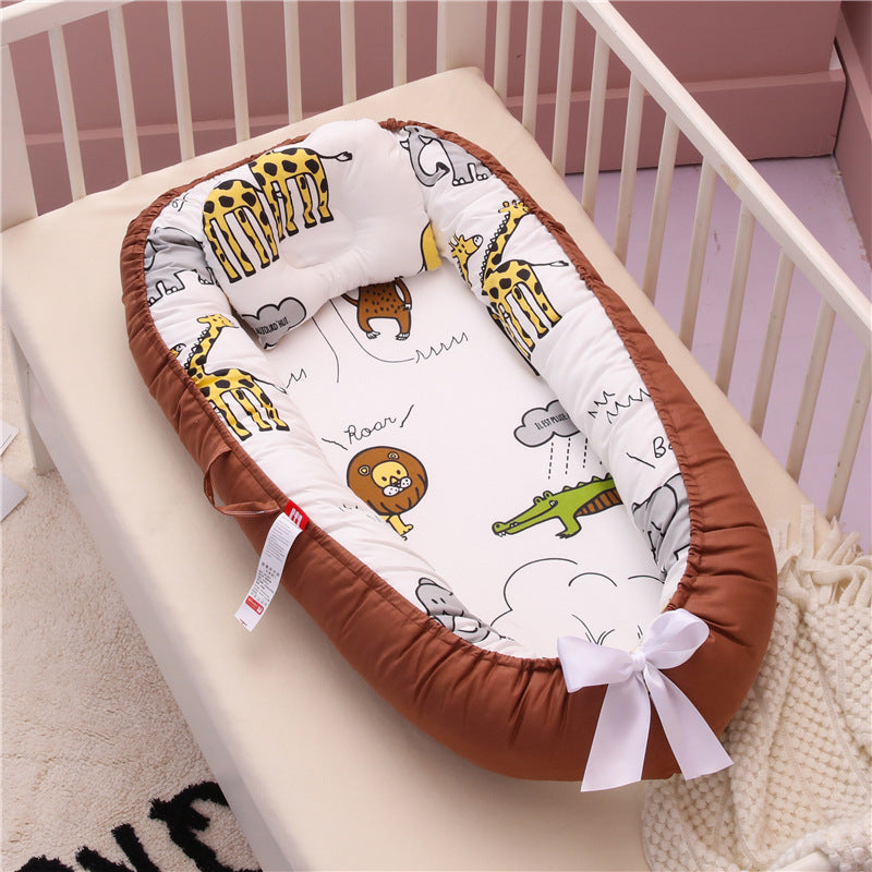 Cross-border folding removable and washable pressure-proof crib mid-bed bionic full detachable baby pillow travel crib