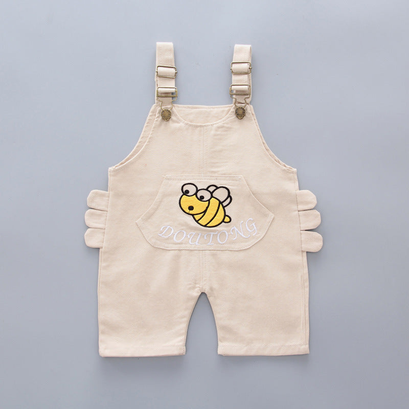 Foreign trade children's clothing summer new bee overalls baby cartoon suit boy striped short-sleeved T-shirt two-piece set
