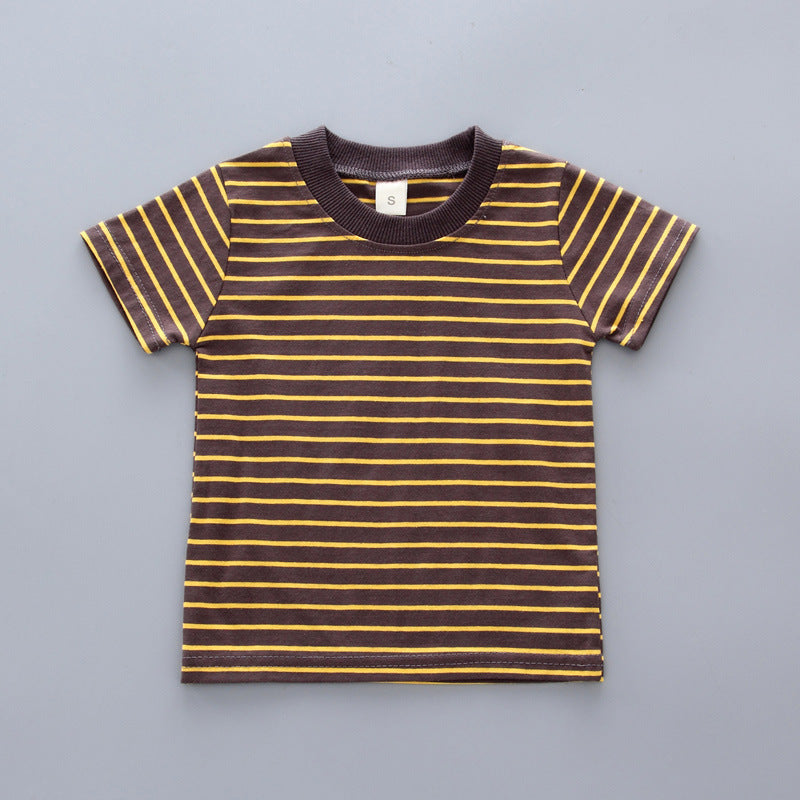 Foreign trade children's clothing summer new bee overalls baby cartoon suit boy striped short-sleeved T-shirt two-piece set