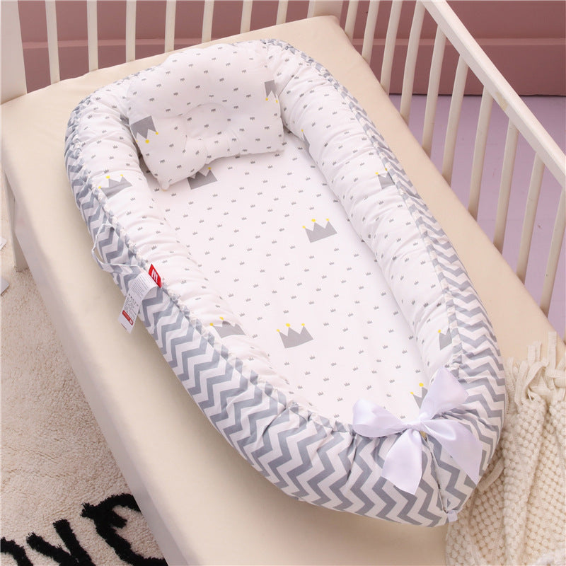 Cross-border folding removable and washable pressure-proof crib mid-bed bionic full detachable baby pillow travel crib