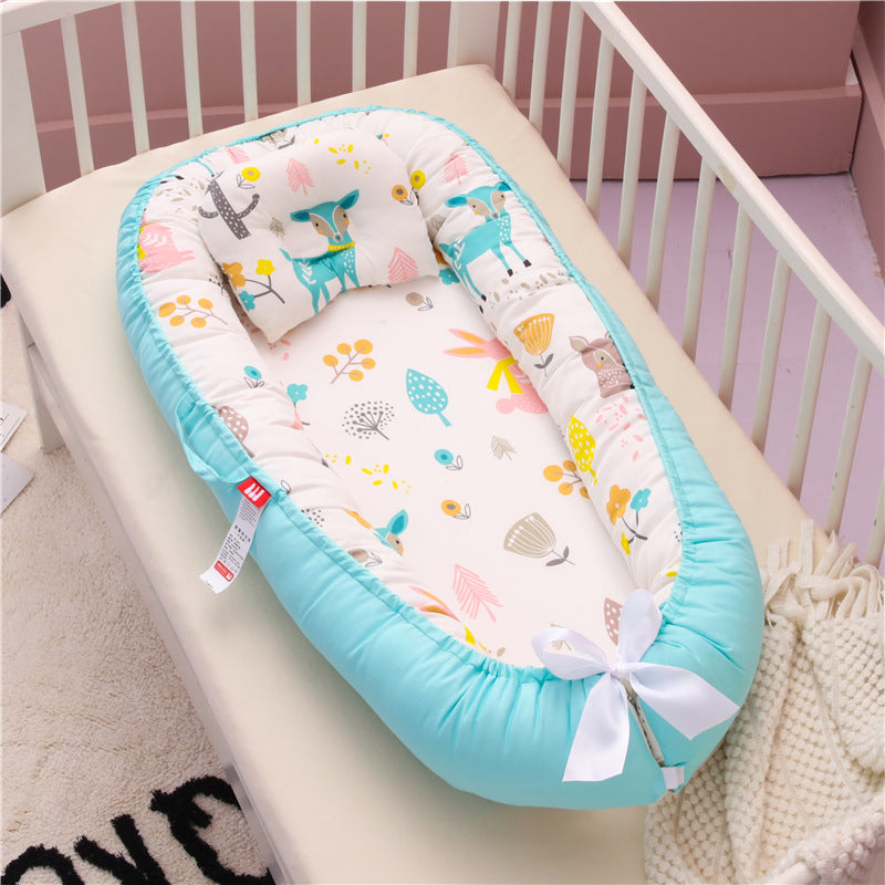 Cross-border folding removable and washable pressure-proof crib mid-bed bionic full detachable baby pillow travel crib