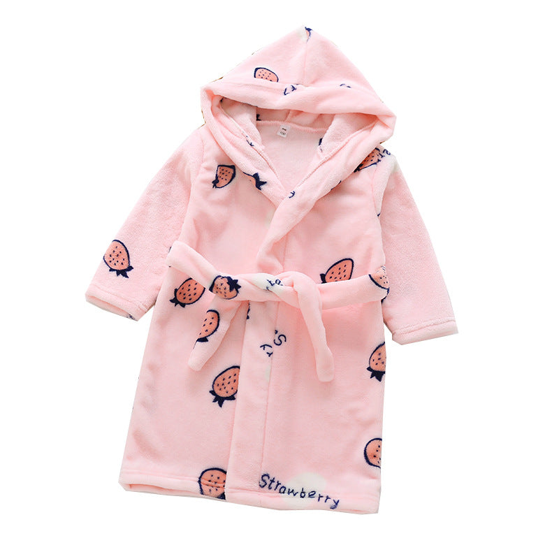 Cross-border children's bathrobe flannel home clothes baby autumn and winter coral fleece nightgown parent-child children's boy's clothing A