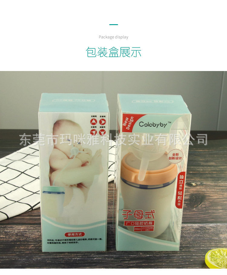 Patented creative wide-caliber long straw separation type baby bottle liberating parents' hands