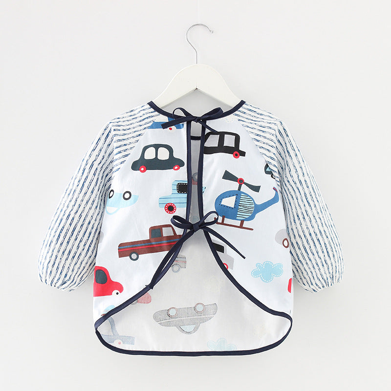 Children's blouse waterproof long-sleeved reverse dressing baby eating clothes apron cotton children's bib protective clothing with rice pocket