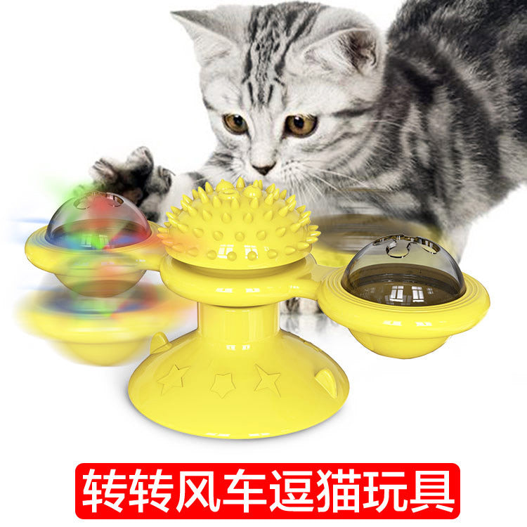 Amazon hot selling windmill cat toy turntable cat scratcher cat brush pet supplies manufacturer