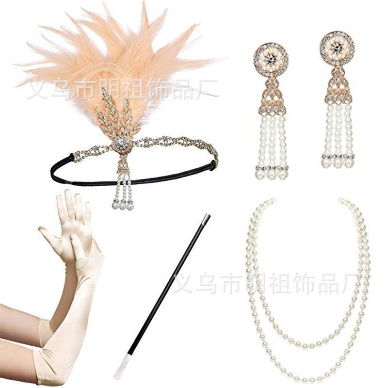 1920s Retro Headband Exaggerated Feather Headband Halloween Banquet Ball Accessories Wedding Headwear Hair Accessories