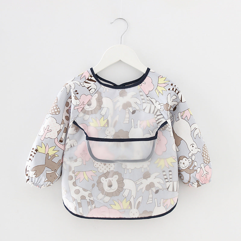 Children's blouse waterproof long-sleeved reverse dressing baby eating clothes apron cotton children's bib protective clothing with rice pocket