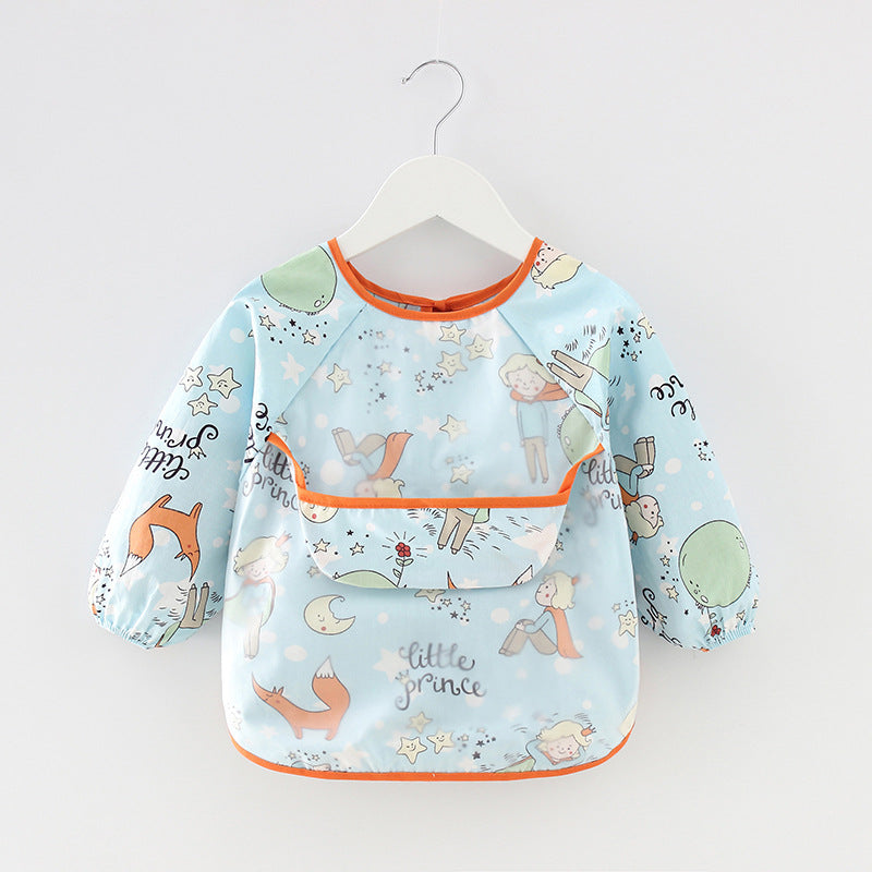 Children's blouse waterproof long-sleeved reverse dressing baby eating clothes apron cotton children's bib protective clothing with rice pocket
