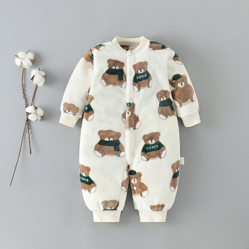 Baby one-piece pajamas spring, autumn and winter models thickened romper 0-1-2 years old male and female baby climbing suit newborn clothes