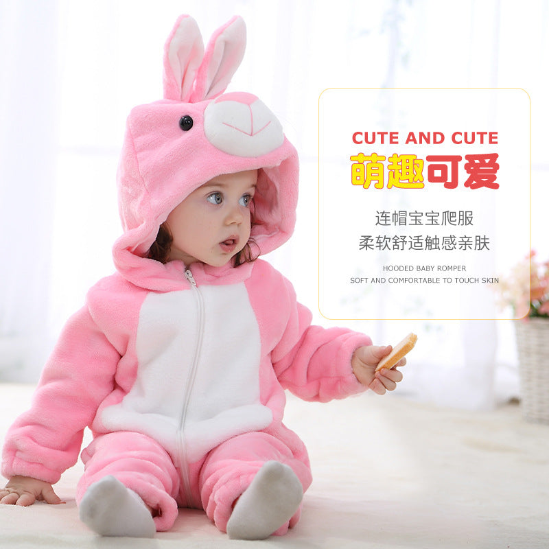 MICHLEY cross-border baby spring and autumn clothes infant and toddler jumpsuit flannel animal shape crawling clothes jumpsuit