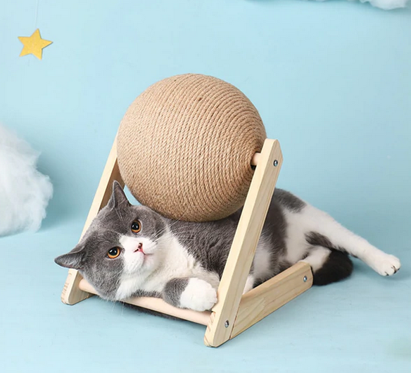 Cat scratching board cat toy wooden cat scratching ball grinding claw hand wrapped sisal rope cat climbing frame durable cat scratching column pet supplies