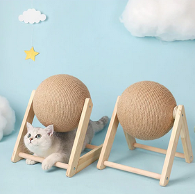 Cat scratching board cat toy wooden cat scratching ball grinding claw hand wrapped sisal rope cat climbing frame durable cat scratching column pet supplies
