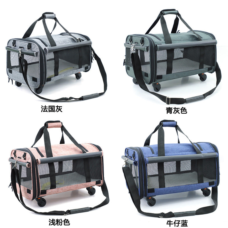 Qisheng pet bag OEM processing customized pet stroller large capacity universal wheel pet outing bag wheel cat bag
