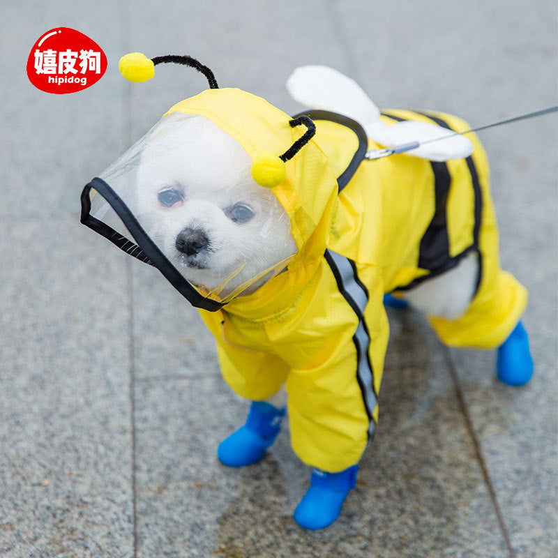 Puppy dog raincoat four-legged waterproof all-inclusive Teddy raincoat pet rain clothes for small and medium-sized dogs Bichon Pomeranian