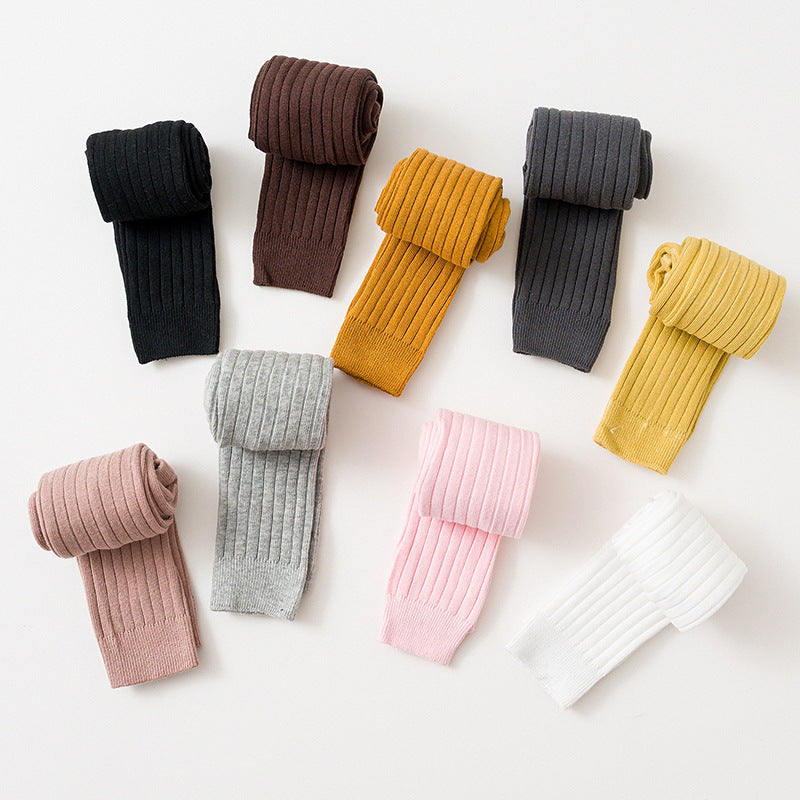 Link No. 1 Spring and Autumn Candy Color Vertical Stripe Baby Leggings Baby Cropped Pants Jumpsuit Children's Pantyhose