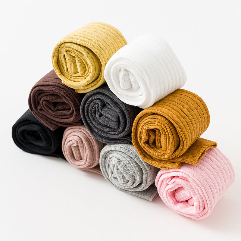 Link No. 1 Spring and Autumn Candy Color Vertical Stripe Baby Leggings Baby Cropped Pants Jumpsuit Children's Pantyhose