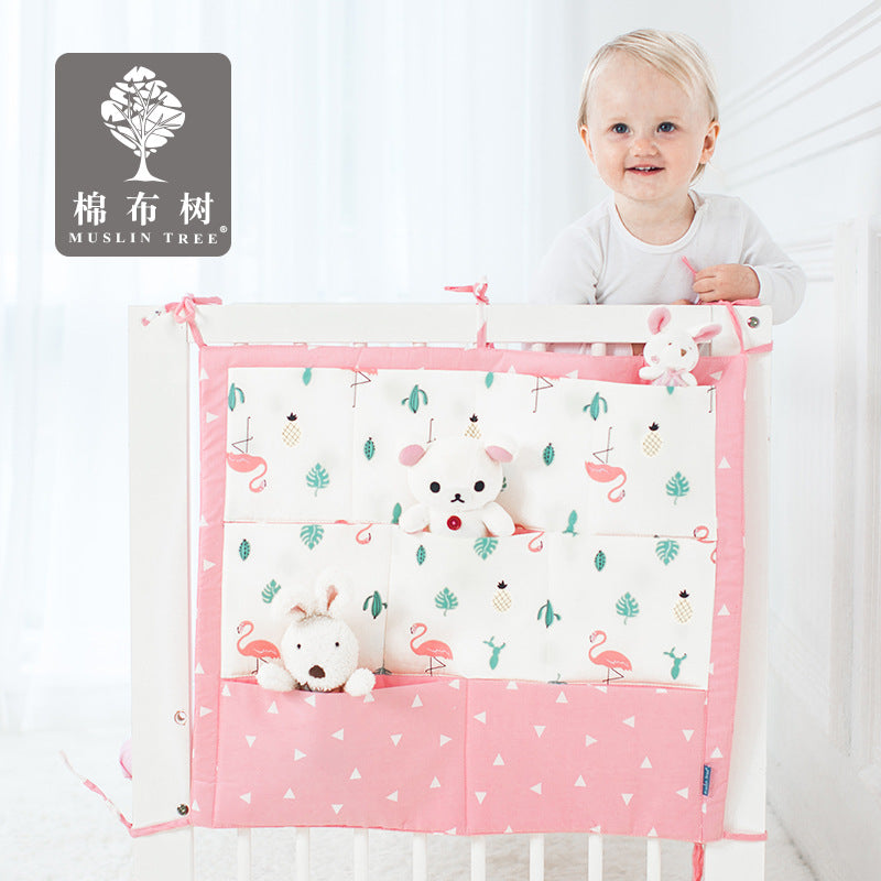 muslin tree multi-layer cotton crib storage bag cartoon multi-functional bedside baby diaper storage bag