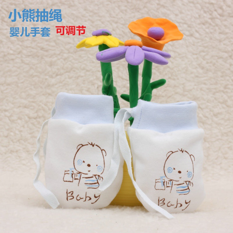 Baby Anti-scratch Cotton Gloves Drawstring Baby Adjustable Gloves Newborn Protective Gloves Autumn and Winter New