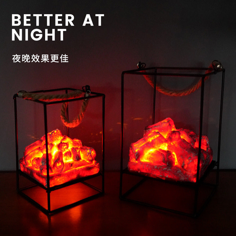 Cross-border European imitation charcoal flame lamp LED decorative lamp iron ornaments Christmas Halloween scene layout props