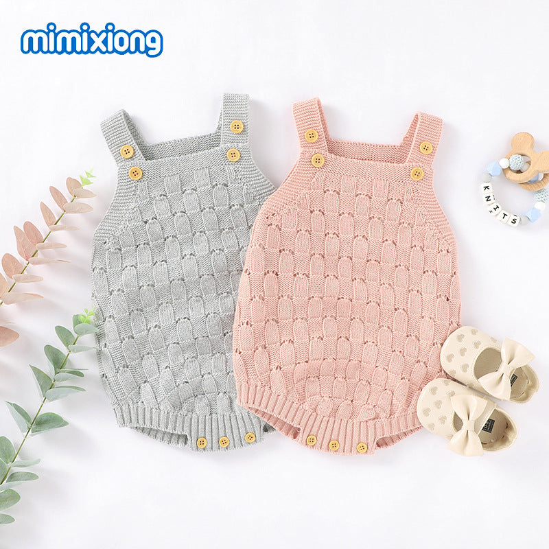 ins hot sale spring and summer new solid color sling romper, baby knitted cotton one-piece romper, romper, romper