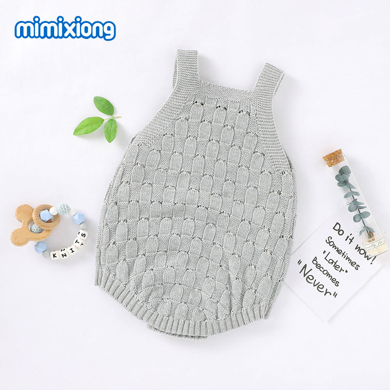 ins hot sale spring and summer new solid color sling romper, baby knitted cotton one-piece romper, romper, romper