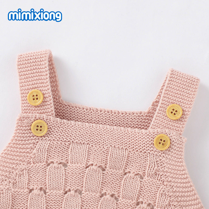 ins hot sale spring and summer new solid color sling romper, baby knitted cotton one-piece romper, romper, romper