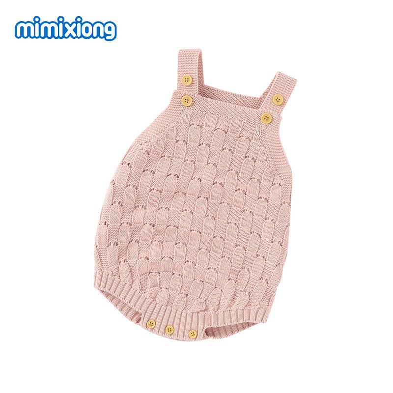 ins hot sale spring and summer new solid color sling romper, baby knitted cotton one-piece romper, romper, romper