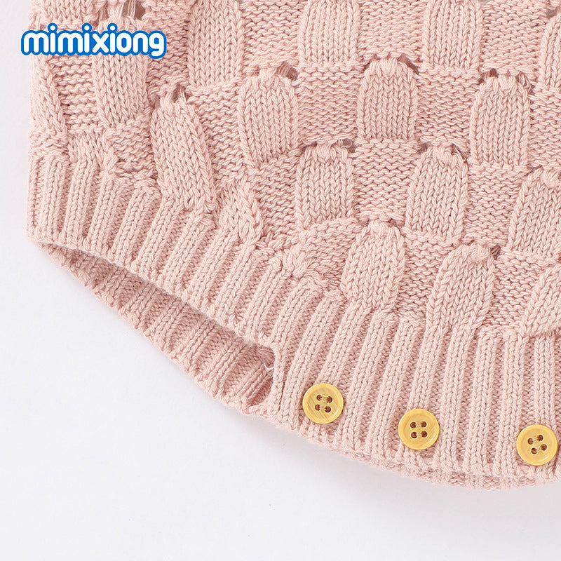 ins hot sale spring and summer new solid color sling romper, baby knitted cotton one-piece romper, romper, romper