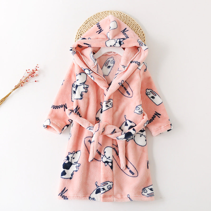 Cross-border children's bathrobe flannel home clothes baby autumn and winter coral fleece nightgown parent-child children's boy's clothing A