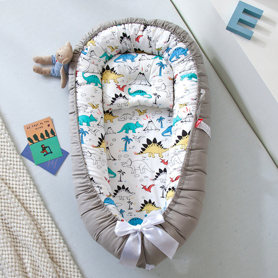 Cross-border folding removable and washable pressure-proof crib mid-bed bionic full detachable baby pillow travel crib