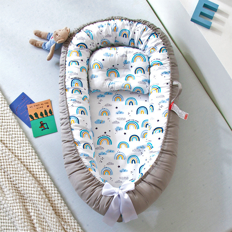 Cross-border folding removable and washable pressure-proof crib mid-bed bionic full detachable baby pillow travel crib