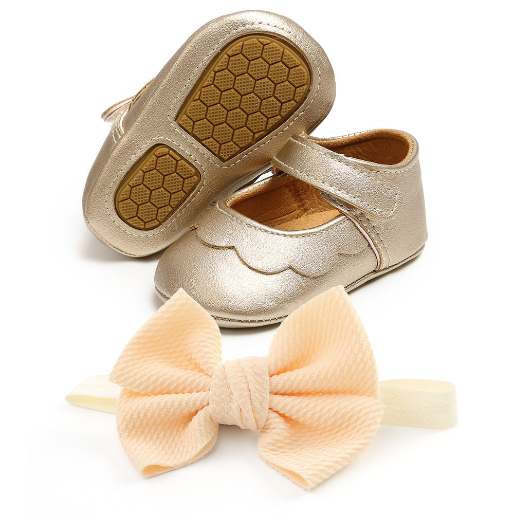 Spring and Autumn 0-1 year old big butterfly baby princess shoes toddler shoes baby shoes 2-piece set of headwear 1954