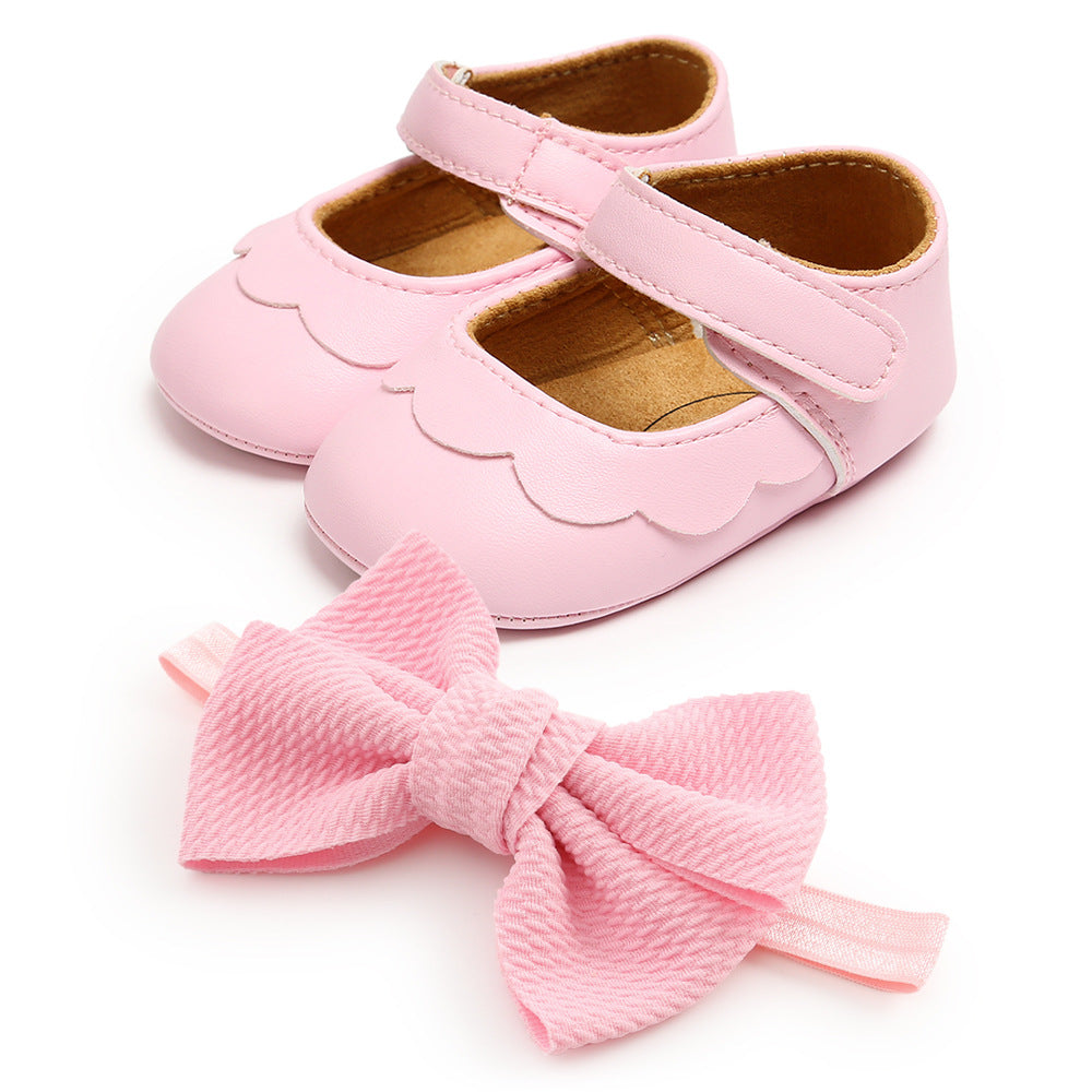 Spring and Autumn 0-1 year old big butterfly baby princess shoes toddler shoes baby shoes 2-piece set of headwear 1954