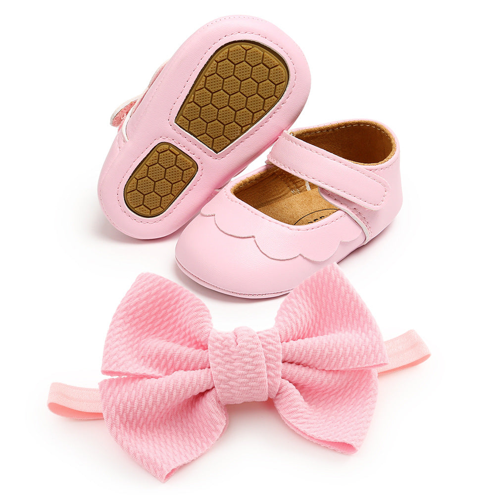 Spring and Autumn 0-1 year old big butterfly baby princess shoes toddler shoes baby shoes 2-piece set of headwear 1954
