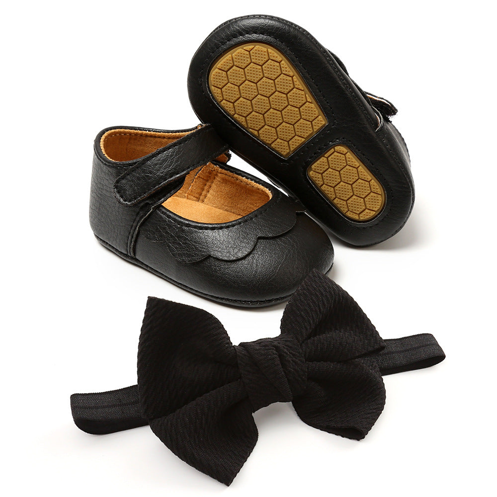 Spring and Autumn 0-1 year old big butterfly baby princess shoes toddler shoes baby shoes 2-piece set of headwear 1954