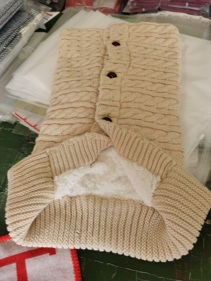 European and American autumn and winter baby stroller sleeping bag outdoor button baby knitted sleeping bag wool plus velvet thick swaddle quilt